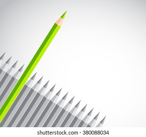 Green pencil Standing out from others,Creative Concept-Vector Illustration