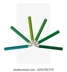 Green pencils in realistic style on white background. Creative artwork. Vector illustration.