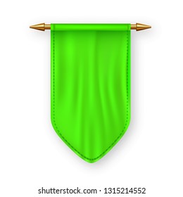 Green Pennat Flag Vector. Award Background. Competition Element. Victory, Winner. Heraldic 3D Realistic Isolated Illustration