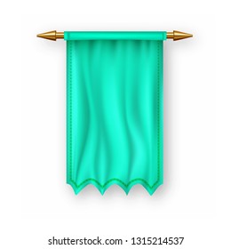 Green Pennat Flag Vector. Empty Template. Banner Pennon. Sign Blank. Heraldic 3D Realistic Isolated Illustration