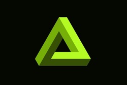 Green penrose impossible triangle, vector optical illusion