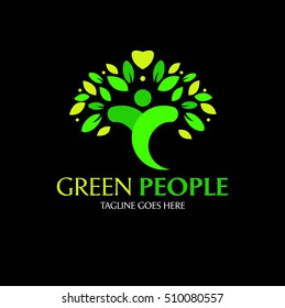 Green People design template ,Green care logo design concept ,Vector illustration