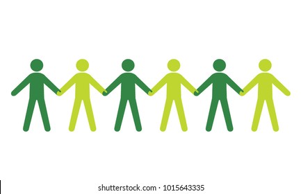 Green people holding the hands. Ecology or teamwork movement concept. vector