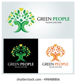 Green People logo design template ,Green care logo ,Vector illustration