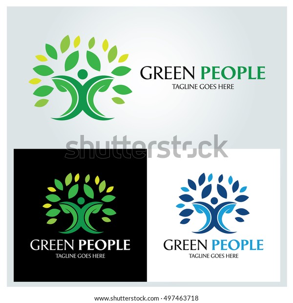 Green People Logo Design Template Tree Stock Vector (Royalty Free ...