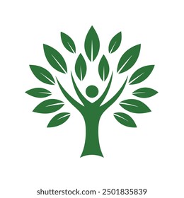 Green people tree icon with leaves, eco concept vector illustration for sustainable design.