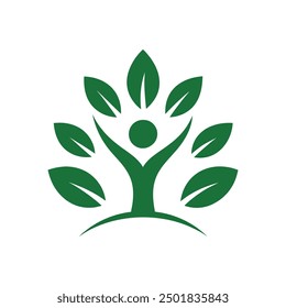 Green people tree icon with leaves, eco concept vector illustration for sustainable design.