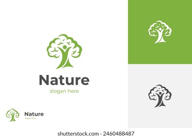 Personas verdes Diseño de logotipo de árbol con símbolo de árbol humano Diseño de logotipo de concepto creativo. Ilustración vectorial