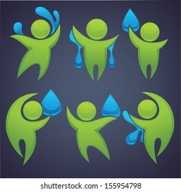 green people and water, vector collection of sighs, symbols and silhouettes