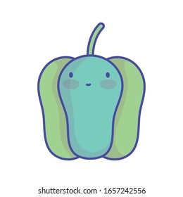green pepper bell character cartoon food cute vector illustration flat style icon