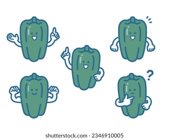 Green pepper character pose set