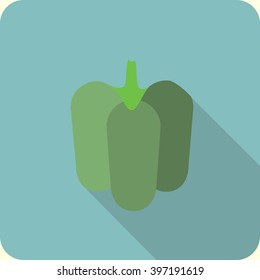 green pepper flat icon with long shadow. pepper icon material design style