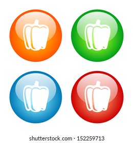 Green Pepper Icon.  Vector Glass Button Icon Set.