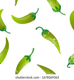Green pepper seamless pattern grange.Red peppers spicy vegetable on a white background .Vegetarian food
