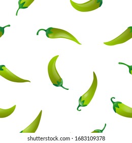 Green pepper seamless pattern.Red peppers spicy vegetable on a white background .Vegetarian food