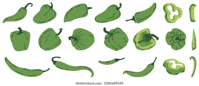 Green pepper vector. Fresh healthy vegetables. Flat style.