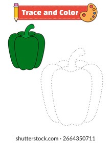 Ilustración vectorial de pimienta verde. Libro para colorear o páginas para colorear con un tema vegetal para niños. Conecta los puntos y los libros para colorear para la educación de los niños.