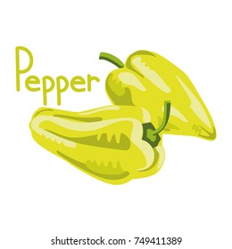 Green pepper vector illustration isolated on white with text.