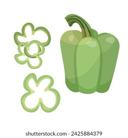 Pimienta verde, Clipart vegetal, rebanadas de pimienta, ilustración vectorial