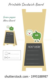 Green Pepper vegetable menu board. Printable a-board frame. Sandwich board for print and cut out.