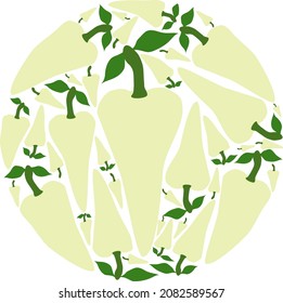 Green peppers in a circle.  Vector flat design template. Background of food, gardening or horticulture.