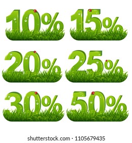 Green Percents Collection With Grass With Gradient Mesh, Vector Illustration