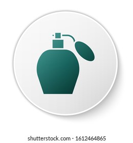Green Perfume icon isolated on white background. White circle button. Vector Illustration