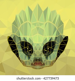 The green person from space on a yellow square background.