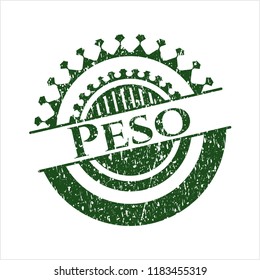 Green Peso distressed grunge style stamp