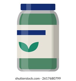 Green pesto sauce in a jar isolated, food ingredients and sauces concept
