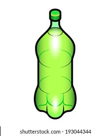 A green PET bottle of soft drink / lemonade.