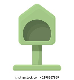 Green pet house icon cartoon vector. Cat tower. Food animal