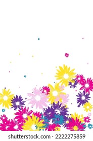 Green Petal Background White Vector. Flowers Beauty Template. Pink Daisy Element. Fabric Card. Style Colorful Chamomile.