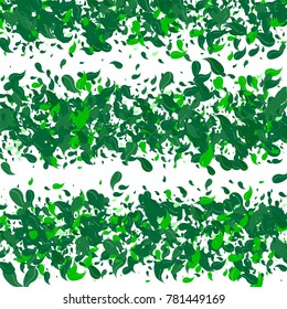 Green petals on a white background. Watercolor. Green leaves. Floral. Nature. Greenery. Spring. Frame of foliage. Vector illustration. Placer of leaves. Confetti made from leaves. Floral.