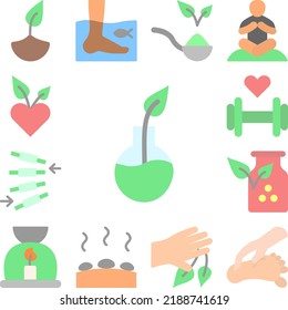 Icono del matraz de farmacia verde en una colección con otros artículos