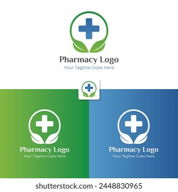 Green pharmacy logo with gradient green natural leaf shape