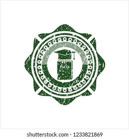 Green Phd thesis icon inside distressed rubber grunge texture stamp