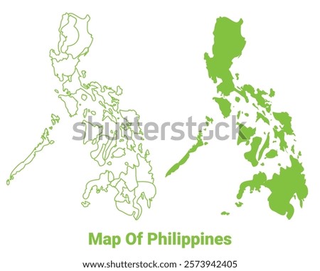 Green Philippines map outline and flat vector illustration