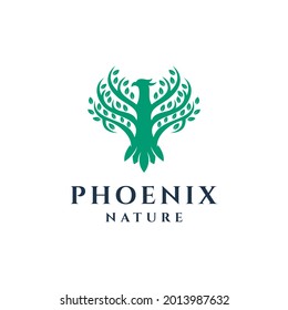 green phoenix fire tree nature  logo design illustration