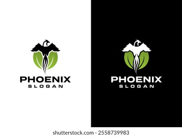 green phoenix leaf logo vector template