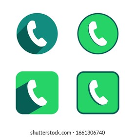 Green Phone Icons Set Circle and Rounded Square Shape