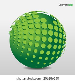 green phosphorescent sphere wrapped in floating points