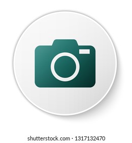 Green Photo camera icon isolated on white background. Foto camera icon. Green circle button. Vector Illustration