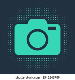 Green Photo camera icon isolated on blue background. Foto camera icon. Abstract circle random dots. Vector Illustration