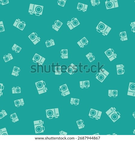 Green Photo camera icon isolated seamless pattern on green background. Foto camera icon.  Vector