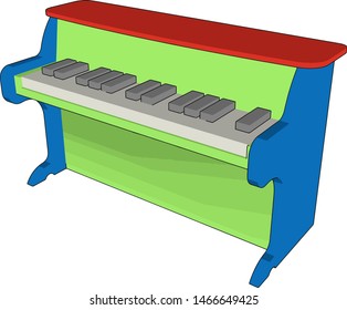 Green piano toy, illustration, vector on white background., illustration, vector on white background.