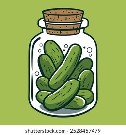 Green Pickles Preserved in Glass Jar Illustration