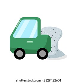 Green pickup truck and cement on the white background. Car cartoon. Vector illustration.