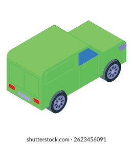 Green pickup truck transporting cargo, viewed from an isometric perspective, emphasizing efficient logistics and delivery services