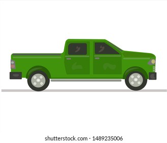 Green pickup truck in vector